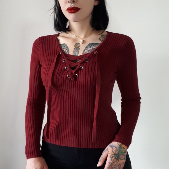 Hollister Red Lace-Up Sweater - Picture 4 of 4